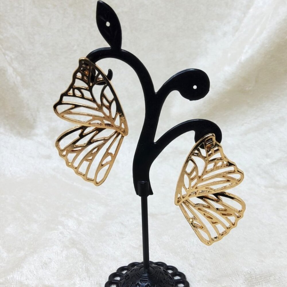Butterfly Wing Gold Tone Post Earrings Vintage Inspired Jewelry